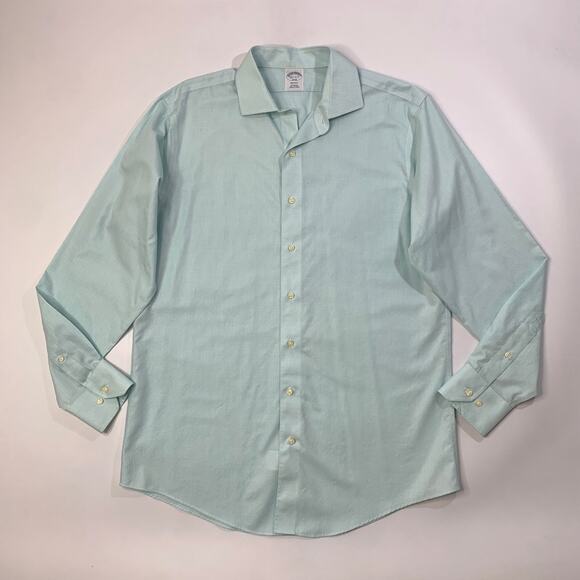 Brooks Brothers Shirt Mens 16.5 Aqua Blue Check Cotton Regent Non Iron Dress - Picture 2 of 10